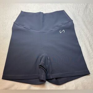 TLF Ribbed High-Waist Women’s Active Shorts in Charcoal Gray.